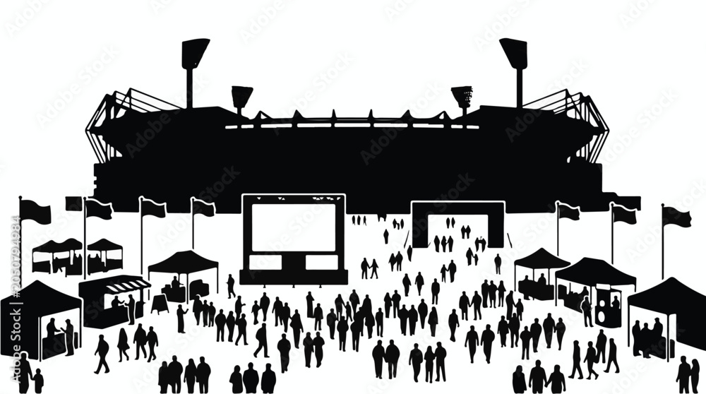 Obraz premium Stadium Fan Zone Festival Silhouette with Crowd and Big Screen
