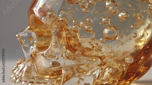 Close up of amber liquid with many small bubbles