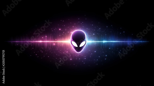 Glowing alien head in cosmic starry background