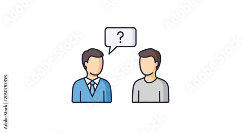 Принти на полотні Two male figures with question mark speech bubble flat icon style