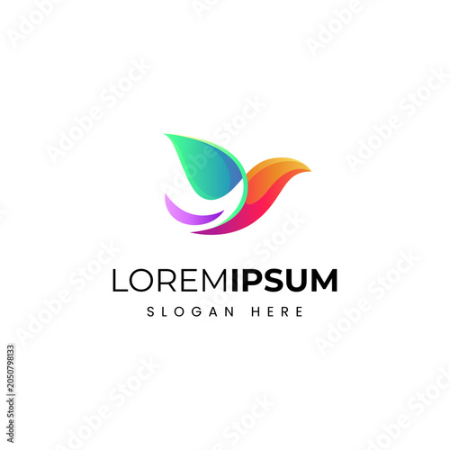 Abstract bird logo with green leaves beautiful colorful vector design style