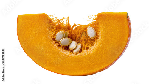 Obraz na plátně Pumpkin slice with seeds and stringy pulp