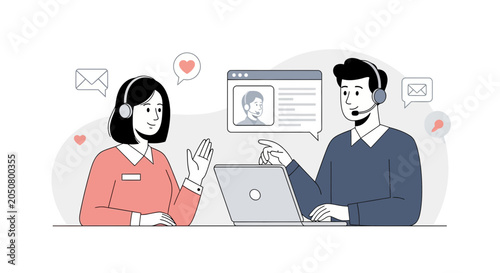 Customer Service Team Communicating Online, Providing Support and Assistance with a Smile