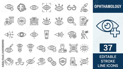 Konstfotografi Ophthalmology line editable icon set