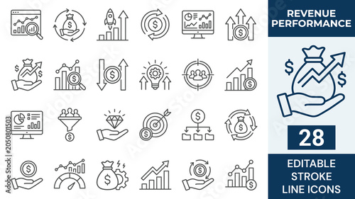 Konstfotografi Revenue performance icon set