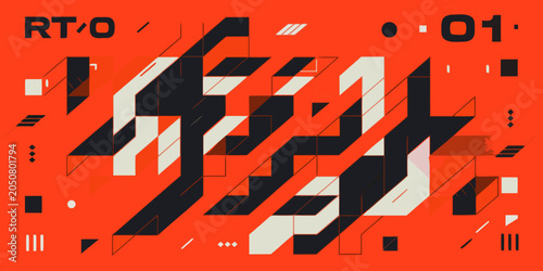 Geometric abstract pattern with bold shapes and orange background