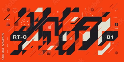 Geometric pattern with bold shapes on an orange background