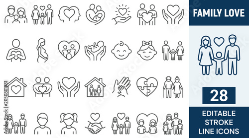 Family and Love line editable icons set. editable stroke. Vector illustration