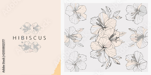Hibiscus floral ornament hand drawn vector illustration with a pastel background