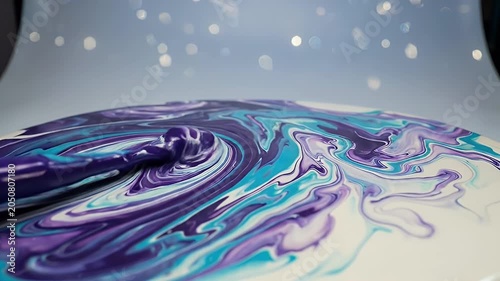 Dynamic Acrylic Pour Painting: Vibrant Purple and Teal Fluid Art Abstract Background