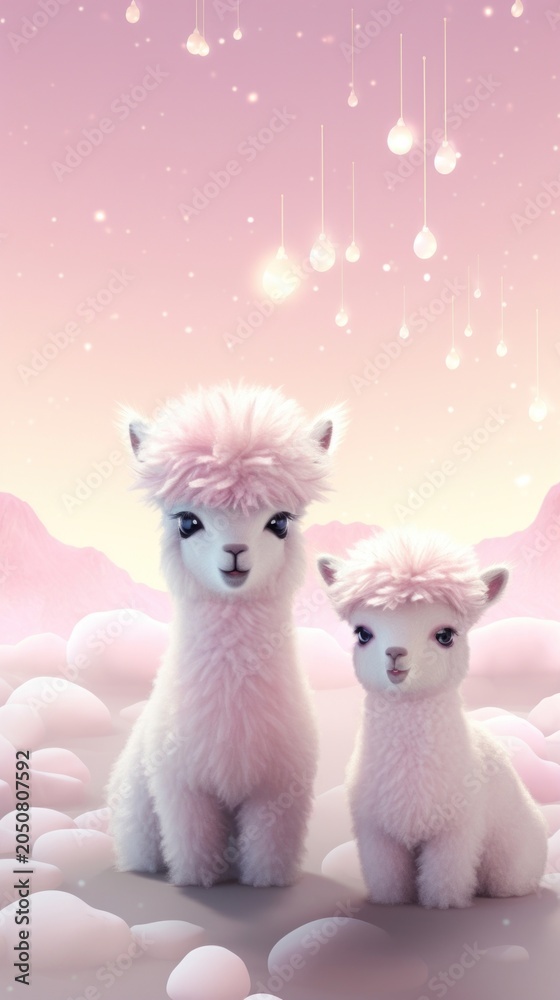 Naklejka premium Cute baby llamas animal mammal toy.