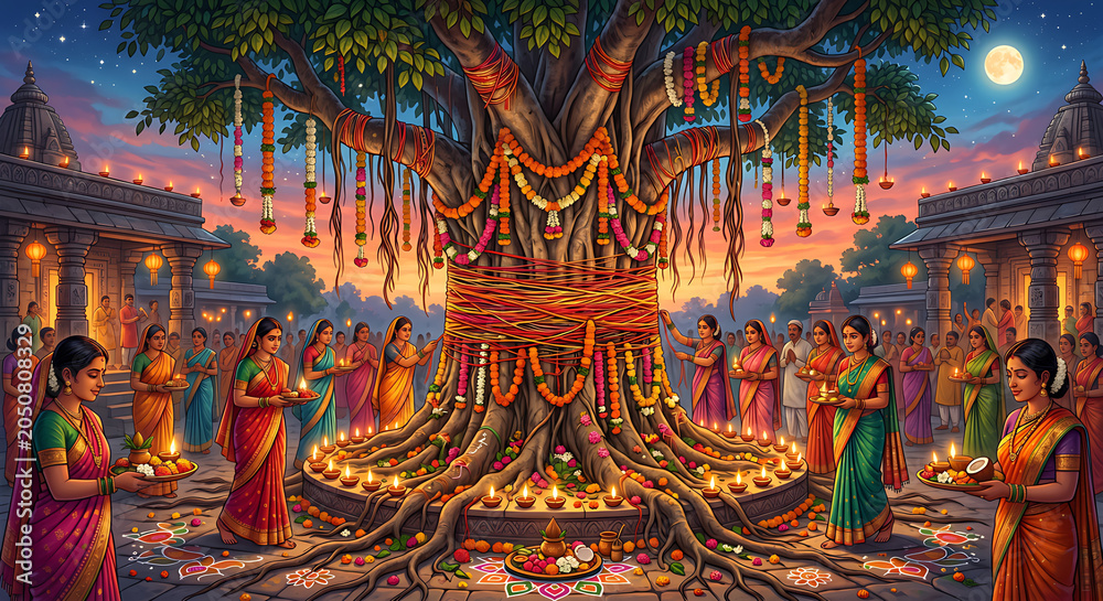 Fototapeta premium Vat Pournima and Vat Savitri Vrat: Vata Purnima, Vat Savitri Puja, and Local Festival Traditions