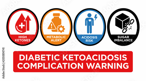 Bild auf Leinwand Diabetic Ketoacidosis Metabolic Complication Warning Symbols