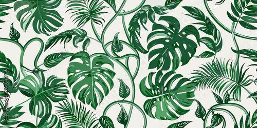 Quadro su tela Tropical leaf pattern a vibrant vector illustration with green and white tones