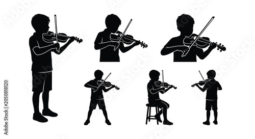 Photos Violin Player Silhouettes Black Vector Illustration On White Background
