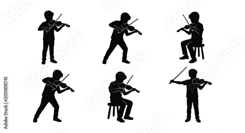 Fotografía Violin Player Silhouettes Black Vector Illustration On White Background