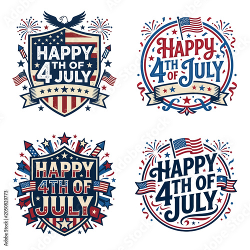 Fourth of july independence day patriotic emblem set of four designs