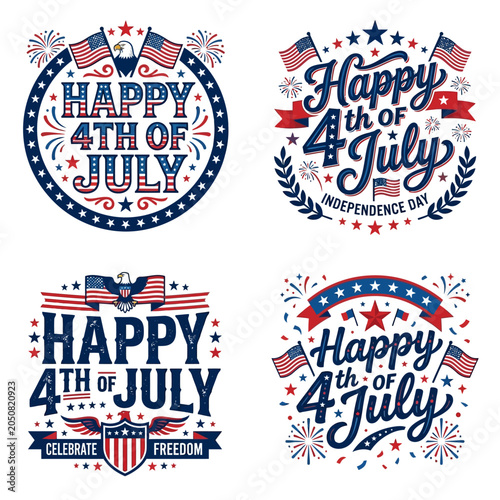 Patriotic fourth of july independence day emblem set with flags stars