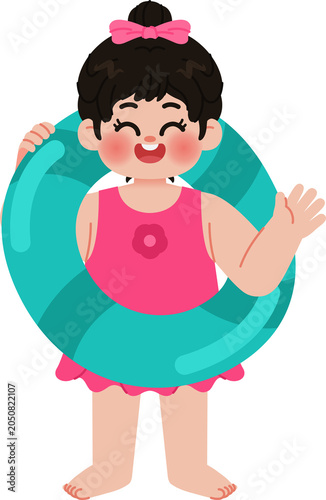 hand drawn kids with swim ring