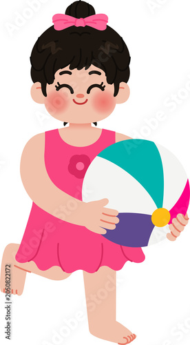 hand drawn kids holding beach ball