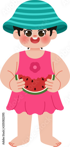 hand drawn kids holding watermelon slice