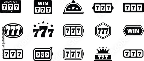Foto Slot machine lucky triple seven jackpot icons set for casino gambling gaming ind