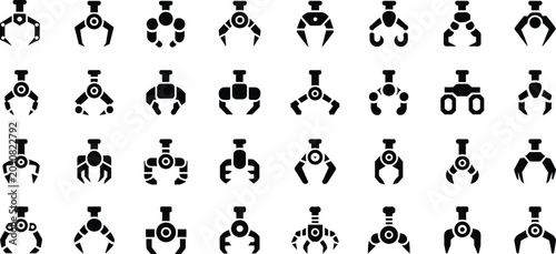 Canvastavla Robotic claw arm mechanical gripper icons set for industrial automation factory