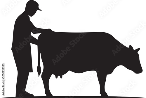 Man milking cow silhouette black