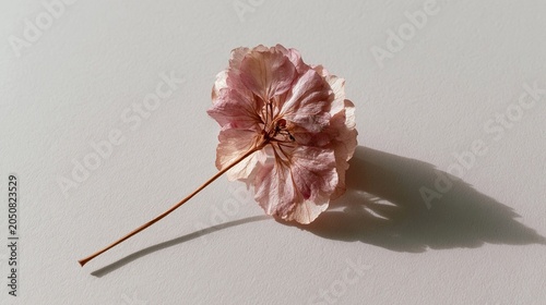 Dried hydrangea flower head on light grey surface