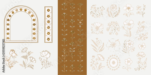 Tableau sur toile Botanical floral ornament vector set with muted earth tone coloring