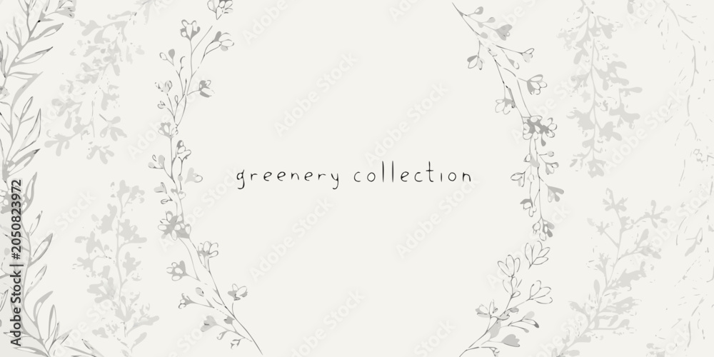 Obraz premium Delicate floral ornament with botanical line drawings on a light beige background