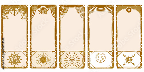 Schilderij op canvas Set of seven tarot card templates beige and brown vector illustration