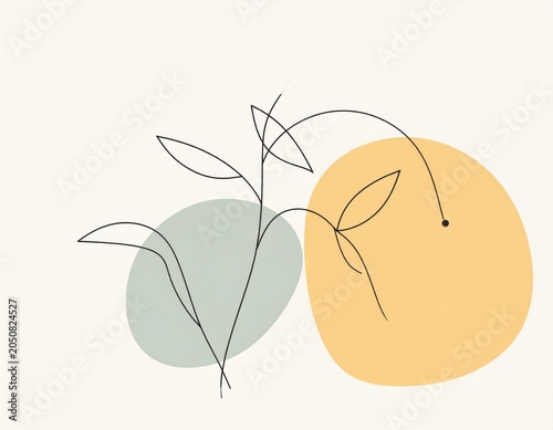 Minimalist Abstract Illustration of Delicate Lines and Organic Shapes with Soft Color Blocks for Modern Art Design and Contemporary Style Decor