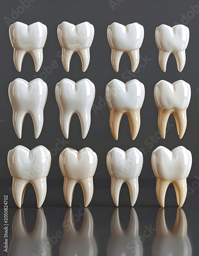 Dental teeth models with various stains.