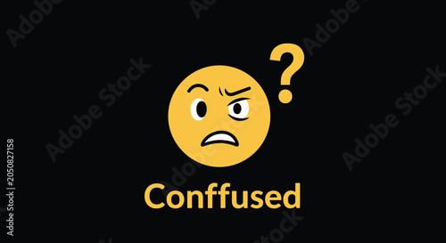 Konstfotografi Confused face icon with question mark yellow vector illustration