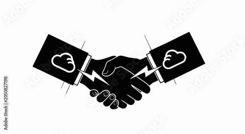 Two hands shaking in agreement, symbolizing partnership and cloud technology.