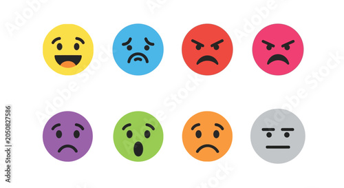 Tableau sur toile Colorful facial expression icons on a white background