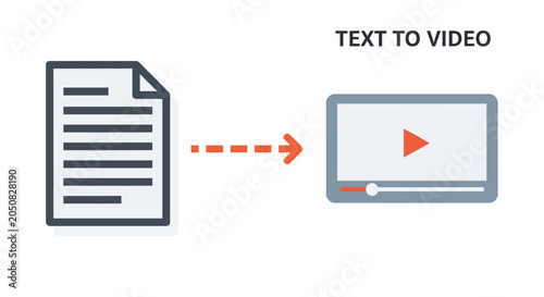 Document to video conversion flat icon on white background