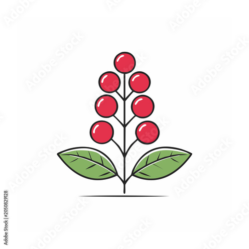 Flat design icon of a berry branch with leaves