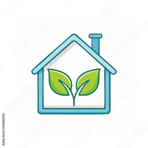 Eco-friendly house icon with green leaves