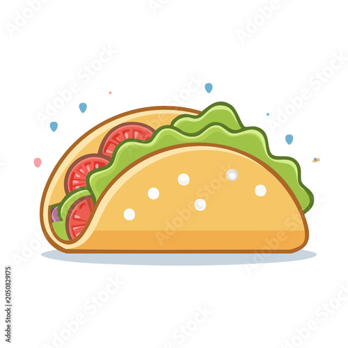 Flat design illustration of a fresh taco with lettuce and tomato