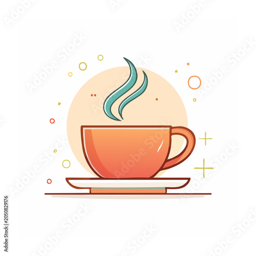Flat design illustration of a steaming cup of hot drink