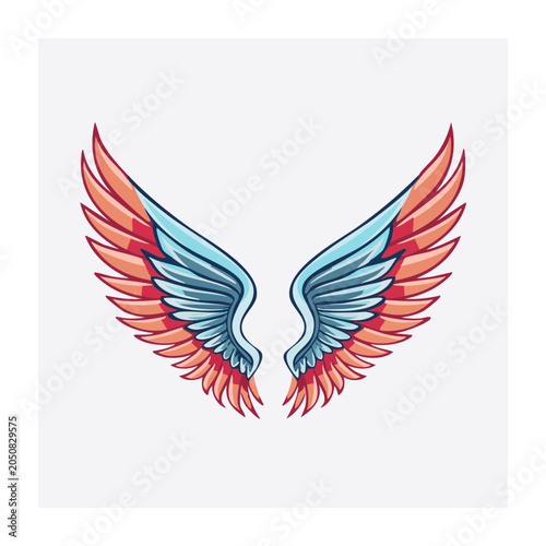 Stylized pair of wings in blue and orange