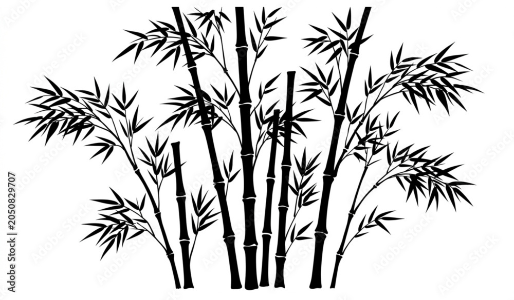 Naklejka premium Black silhouette bamboo forest illustration with leaves