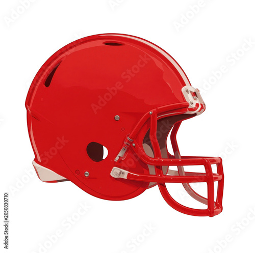 Red American Football Helmet Side View Isolated
