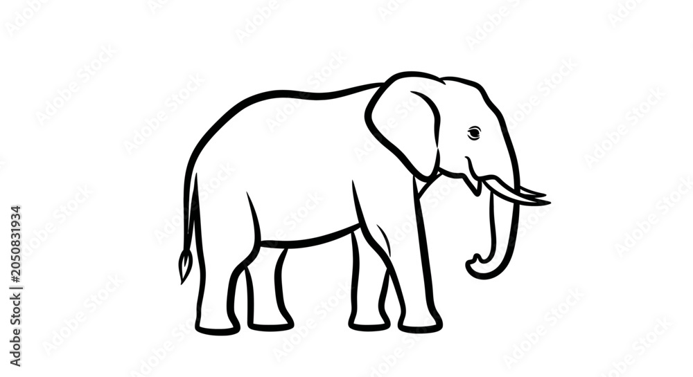 Fototapeta premium Elephant standing alone in profile view.