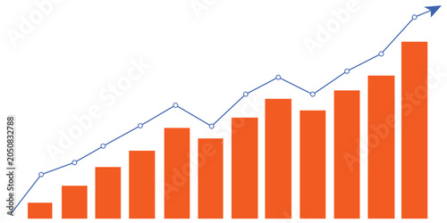 Business growth chart with rising arrow showing financial progress and profit increase illustration