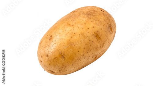 Schilderij op canvas Single raw unpeeled fresh organic potato tuber close up isolated on transparent