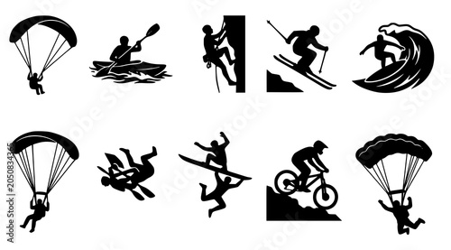Foto Extreme sports silhouette collection paragliding kayaking ice climbing skiing su