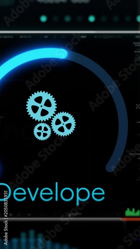 Agile project management, project life cycle, futuristic software interface (3d render) Vertical video